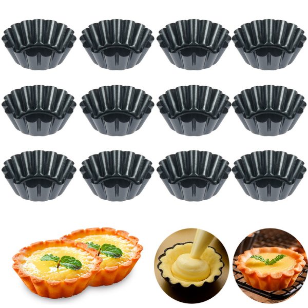 Lzvxtym 12 Packs Egg Tart Mould Carbon Steel Muffin Cupcake Tins Moulds Non Stick Cake Cookie Flower Shaped Mold Pudding Molds Kitchen Reusable Baking Tools
