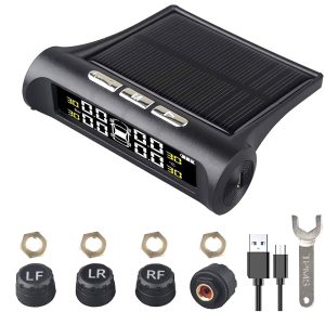 Lzvxtym Tire Pressure Monitoring System,Solar Wireless TPMS with 4 Sensor, Tire Pressure Safety Monitor for Car Truck RV