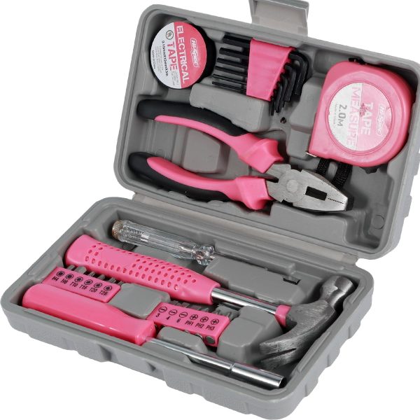 Lzvxtym Household Hand Tool Set,Home Repair Tool Kit,Pink Tool Set for Women,with Case,Steel,Pink,1.71 lbs,24Pcs