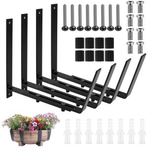 Lzvxtym Window Box Brackets, Adjustable Planter Box Brackets, Heavy Duty Iron Flower Box Brackets for Railings,Balconies, Fences, and Gardens,4 Pack,New