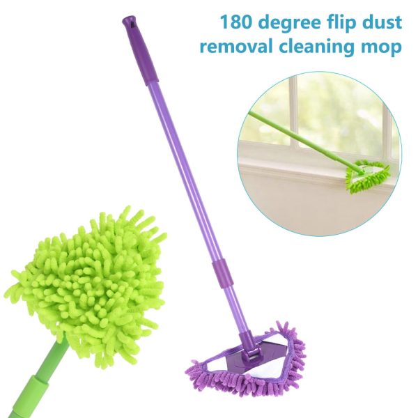Nyidpsz Triangle Cleaning Mop, 22-35inch Telescopic Microfiber Cleaning Mop Dust Mop for Floor Wall Purple