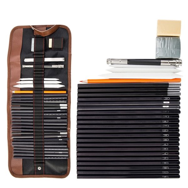 Pluokvzr 30PCS Sketch Charcoal Pencil Eraser Set Art Craft with Pouch for Drawing Sketching
