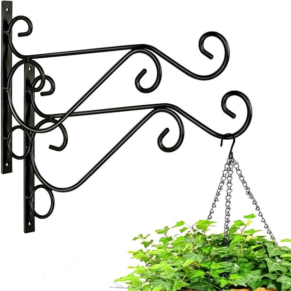 Pluokvzr Hanging Plants Bracket 2Pcs Wall Planter Hook Iron Garden Planter Hanger,Black,10.14" x 8.27"