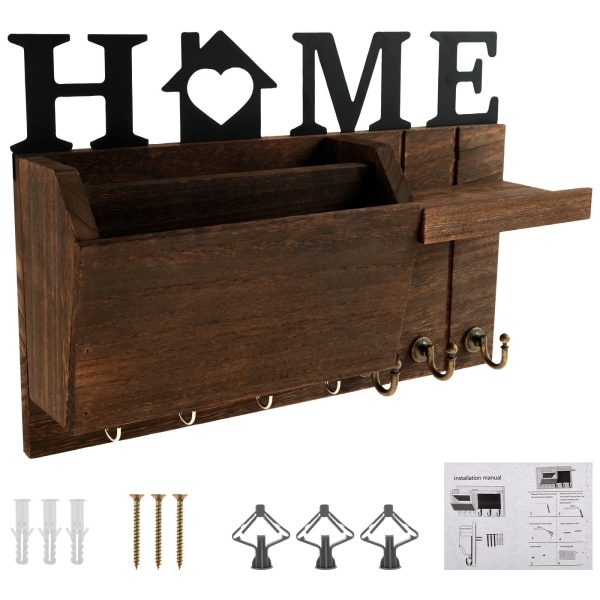 Tzgsonp Key Holder Wall Mounted Mail Organizer with 7 Key Hooks Wooden Key Organizer Rack Hanger for Entryway,Front Door,Hallway,Office 14.9" X 9.4"