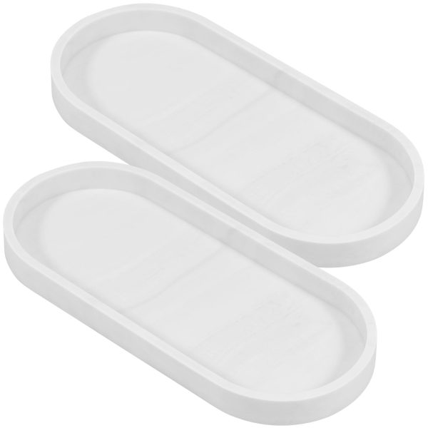 Dznils Silicone Bathroom Vanity Tray Countertop Organizer, 10", White, 2 Pack