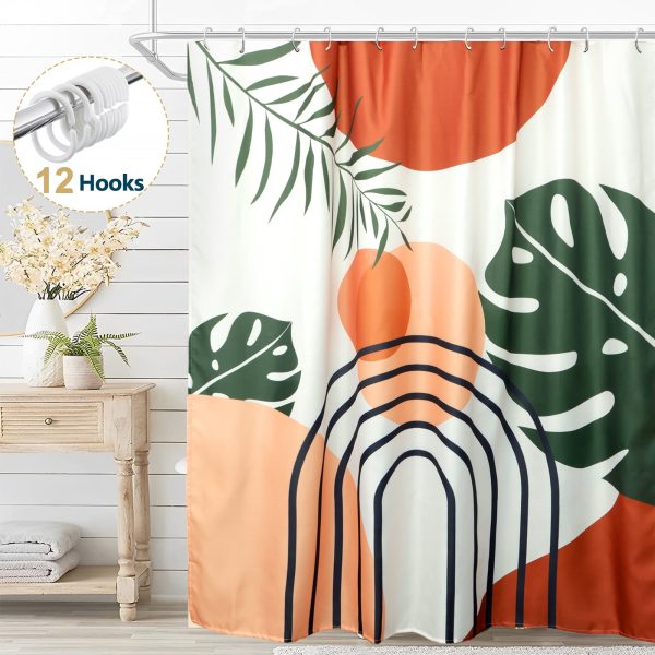 Dznils Boho Shower Curtain, Abstract Modern Geometric Bathroom Curtain with 12 Hooks, 72" x 72", Brown
