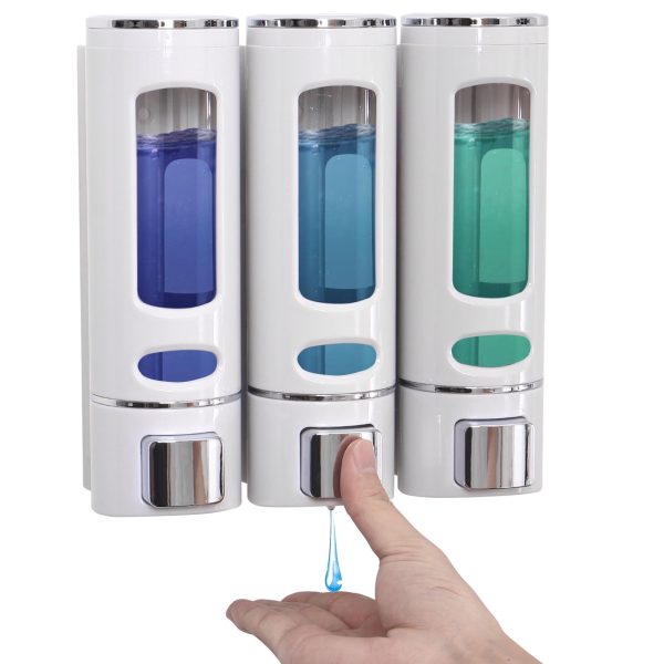 Wall Mounted Shower Soap Dispenser,Shampoo and Conditioner Dispenser, Shampoo Soap/Shower Separator 2/3 Chamber no Drill, Hotel Bathroom, Home, Shopping Mall