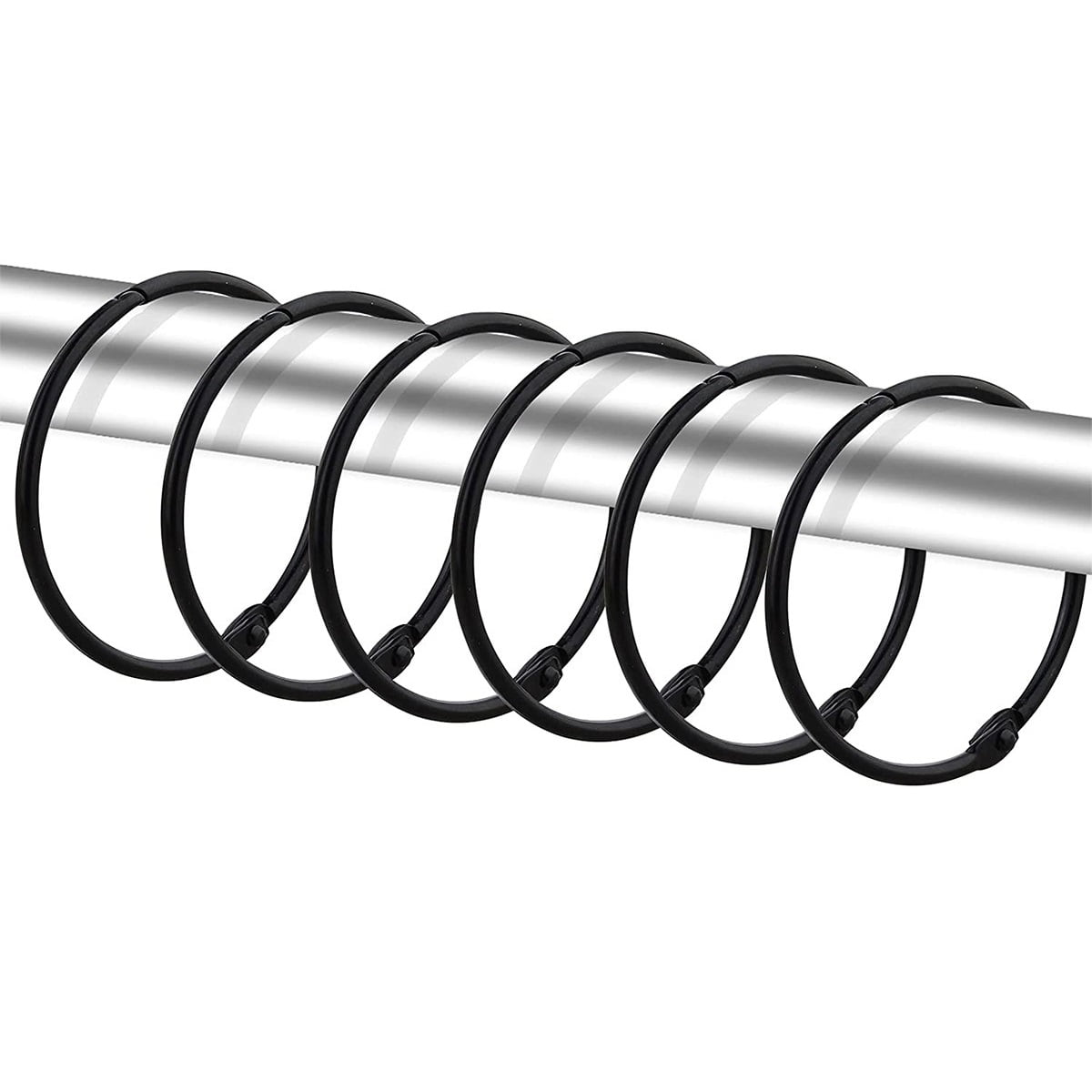 Dznils Rustproof Round Metal Shower Curtain Hooks Rings, Black, Set of 24