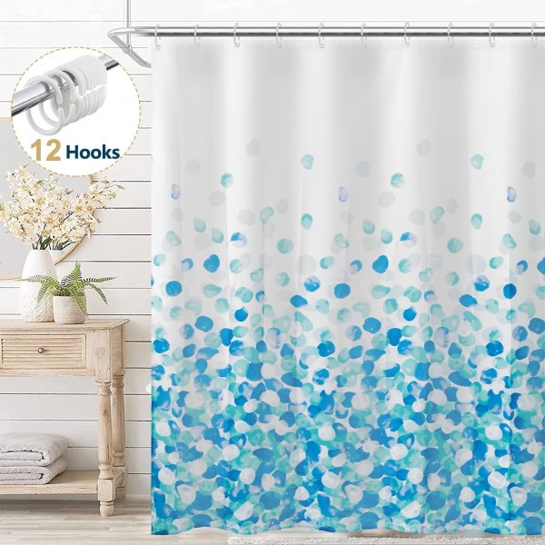 Dznils Blue Rose Petal Fabric Shower Curtain, Floral Pattern Bathroom Curtain with Hooks, 72" x 72"