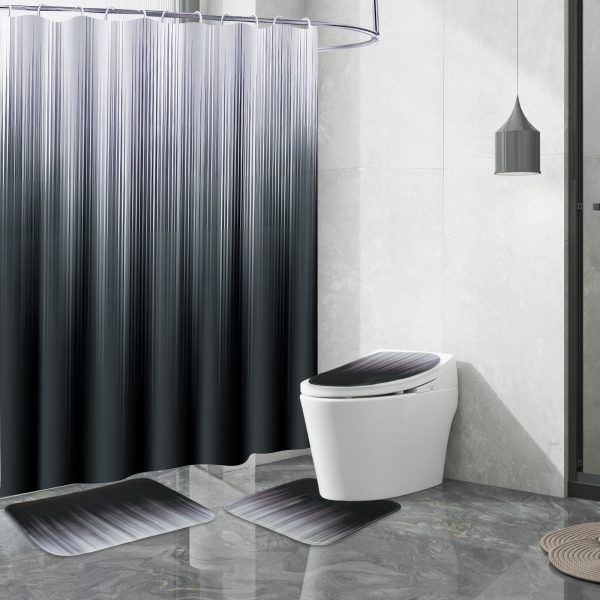 Dznils Black and Gray Ombre Shower Curtain Set with Rug, 16pc Modern Bathroom Decor Set, 72" x 72"