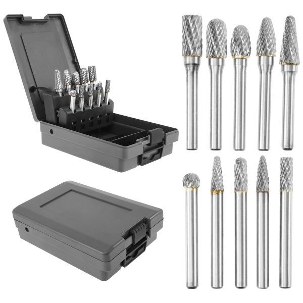 10PCS Carbide Burr Set, 1/4inch Shank Rotary Burr Set, Tungsten Carbide Carving Burr Set, Efficient Metal Engraving Burr Set, Multipurpose Deburring Carving Burr Kit for Metal Marble