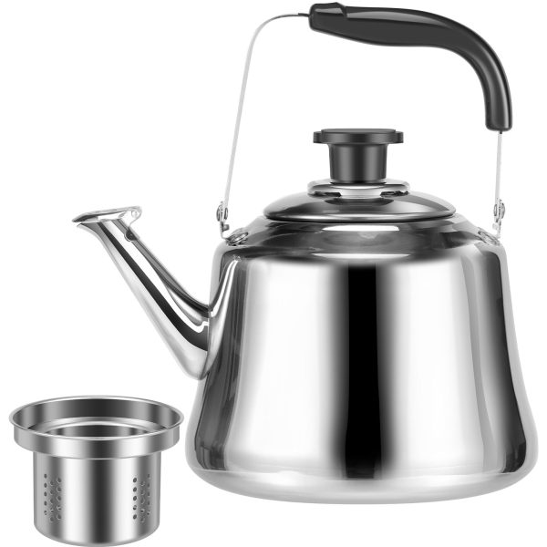Stainless Steel Whistling Tea Kettle with Tea Infuser, 2L Capacity Stovetop Tea Maker with Ergonomic Handle, Whistling Teapot for Kitchen Stove Induction Cooker