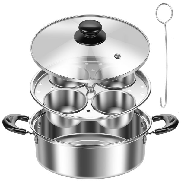 Egg Poacher Stainless Steel Poached Egg Maker Pot Egg Poaching Pan with 4 Cups Poached Egg Cooker Pot, Multipurpose Stovetop Egg Poacher Pot for Induction Cooktop Gas Cooktop