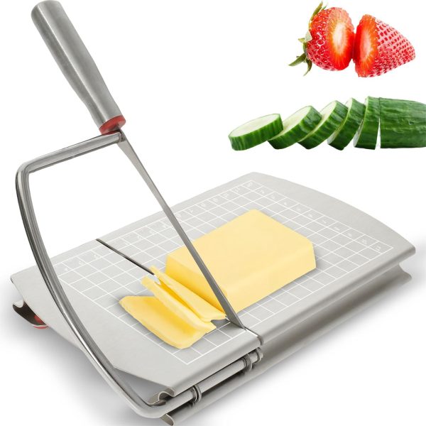 Cheese Slicer, Stainless Steel Cheese Cutter with Sharp Blade for Butter Cutter Food Slicer ，Sausages, Fruits Kitchen Gadget Cheese Cutting Board8.3×5×1.2 Inch