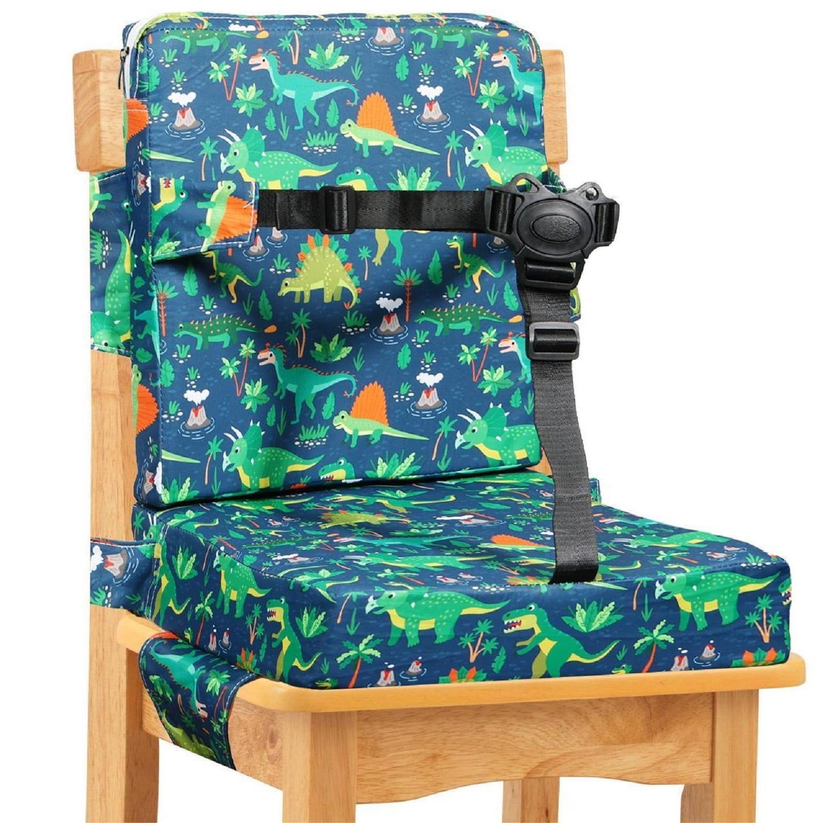 Dznils Toddler Booster Seat for Dining Table, with Backrest, Safety Buckles, Non-Slip Bottom, Green