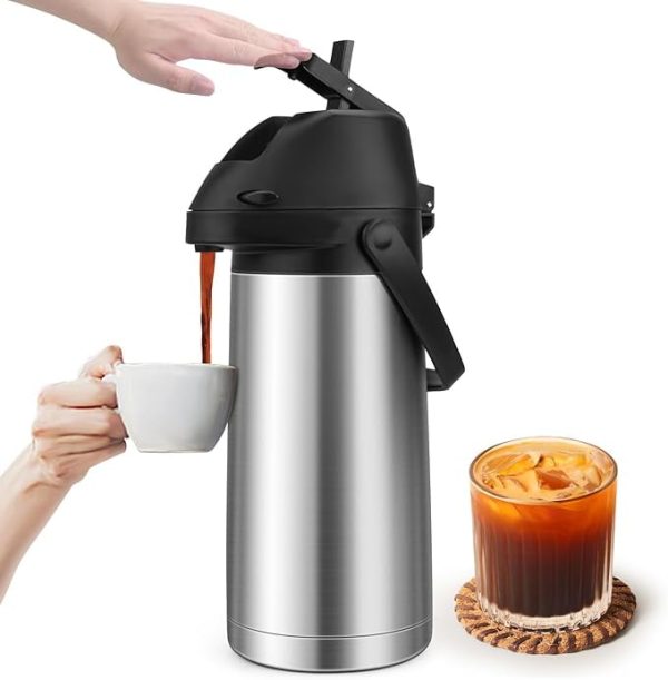 Coffee Dispenser with Pump 64oz/1.9L Coffee Carafe for Keeping Hot Stainless Steel Hot Coffee Dispenser Leakproof Coffee Warmer Dispenser for Party Hot Beverages Water Tea