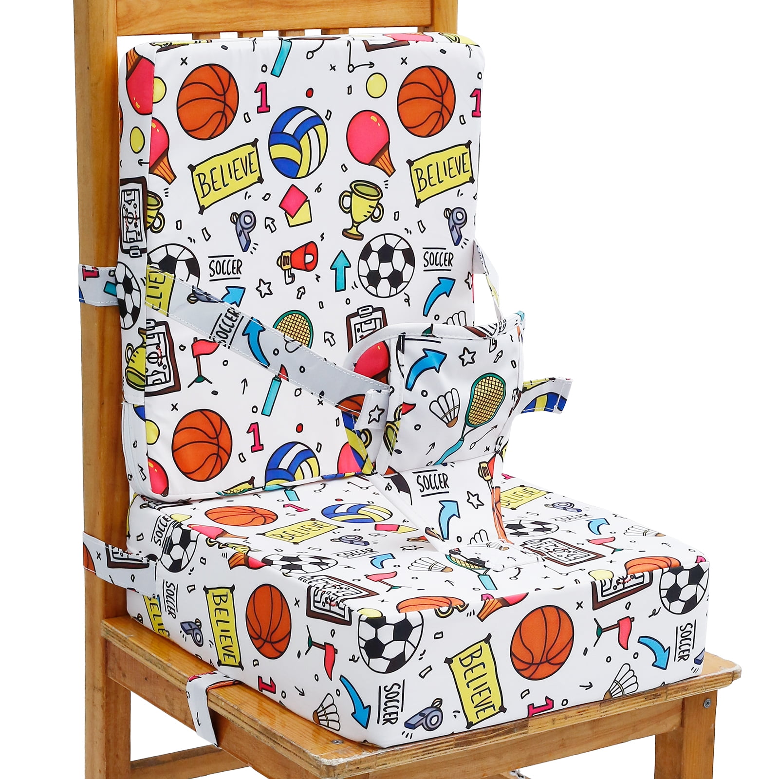 Dznils Toddler Booster Seat for Dining Table, with Backrest, Safety Buckles, Non-Slip Bottom, White