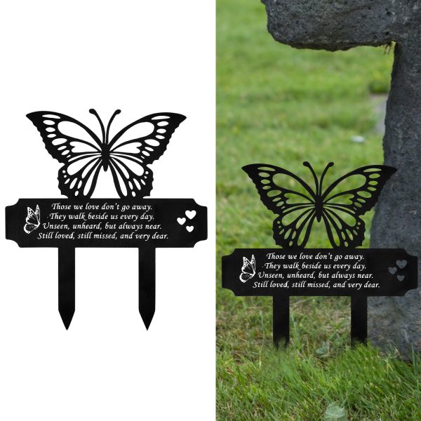 Cemetery Decorations for Grave Dad Butterfly Memorial Cemetery Grave Plaque Stake Metal Memorial Sympathy Cemetery Garden Stake Decoration for Outdoors Yard 10.9 x 9.8 inch (Black)