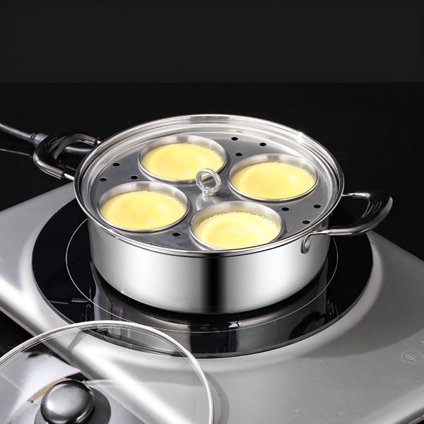 Egg Poacher Stainless Steel Poached Egg Maker Pot Egg Poaching Pan with 4 Cups Poached Egg Cooker Pot Multipurpose Stovetop Egg Poacher Pot for Induction Cooktop Gas Cooktop