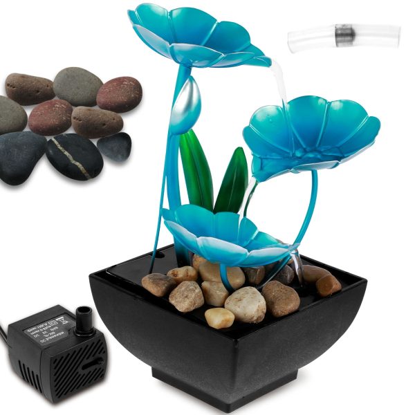 NUAHRHY Tabletop Fountain USB Powered Small Lotus Waterfall with Rocks Relaxation Creative Fountains Desktop Waterfall Decoration Mini Fountain Ornament for Table Office Bedroom Décor