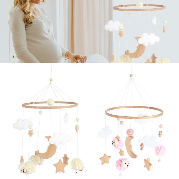 NUAHRHY Baby Crib Mobile for 0 to 3 Years Old Baby Wooden Baby Nursery Mobile Star Moon Sheep Baby Bed Bell Nursery Decoration for Boys Girls
