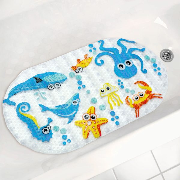 Dznils Kids Bath Mat for Tub, Non-Slip Bathtub Mat, Cartoon Octopus Patterned Shower Mat, 15" x 27"
