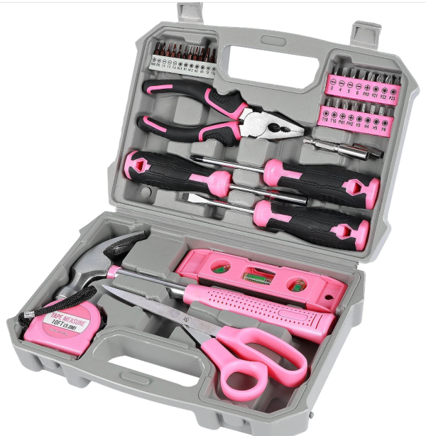 Lzvxtym Household Hand Tool Set,Home Repair Tool Kit,Pink Tool Set for Women,with Case,Steel,Pink,3.19 lbs,37Pcs