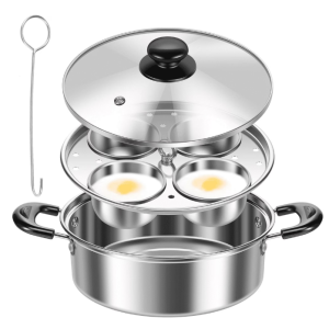 Ihvewuo Egg Poacher Cookware, Stainless Steel Poached Egg Maker Pot, Egg Poaching Pan with 4 Cups, Poached Egg Cooker Pot for Induction Cooktop Gas Cooktop 8.66x7.87x2.68in