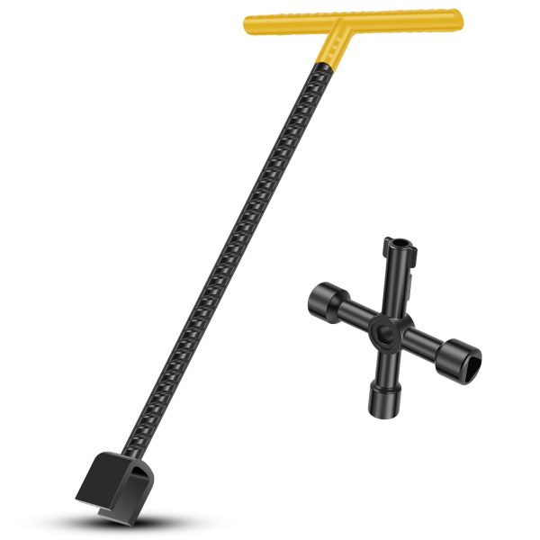 Wekvgz 2pcs Water Meter Key Carbon Steel Water Shut Off Tool 16inch/17inch T-Handle Water Meter Wrench Water Meter Key Heavy Duty Water Shut Off Tool for Faucet Water Shut off Valve