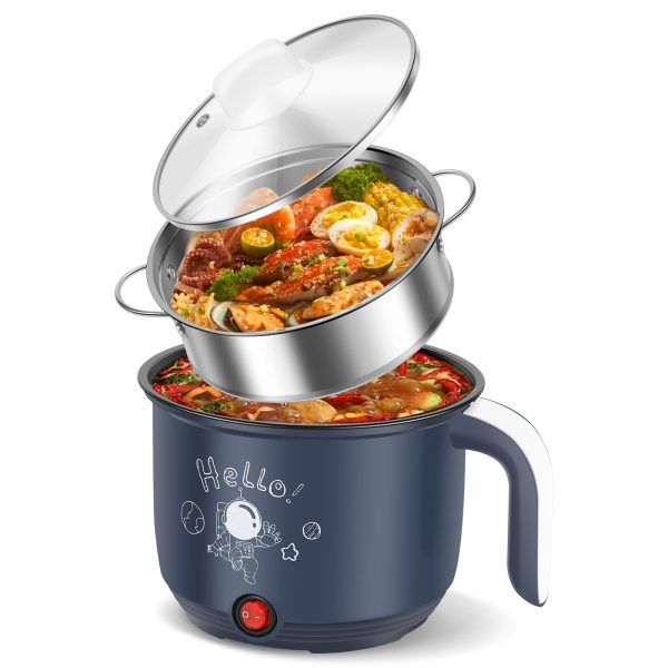 Mini Electric Pot mini hot pot 1.8 L Stainless Steel Electric Cooker Pot with Steamer Non-Stick Mini Ramen Noodles Cooker Pot Portable Electric Hot Pot with Over Heating Protection
