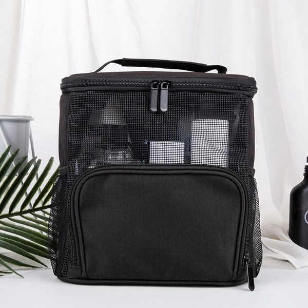 Travel Mesh Shower Caddy Wash Bag Hanging Tote Organizer Toiletry Bags travel Size Toiletries Men Women Kit Bag with Hook Hanger Large Cosmetics Makeup Organizer Pouch Bag Black 8.9*5.7*9.8in