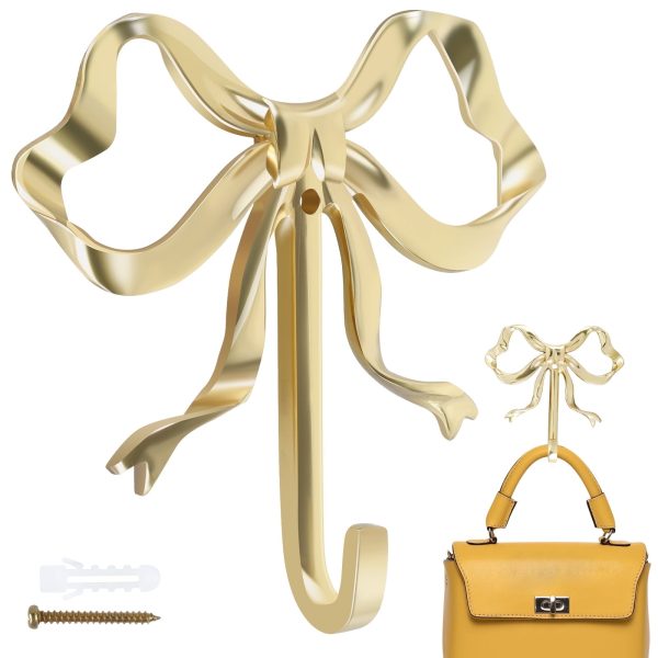 NUAHRHY Bow Hook Decorative Bow Hanger Gold Towel Hook Multi-Purpose Bow Shaped Hat Hooks Brass Wall Hook Wall Hanging Towel Hook for Bathroom Bedroom Bathrobe 9.2x9x2cm