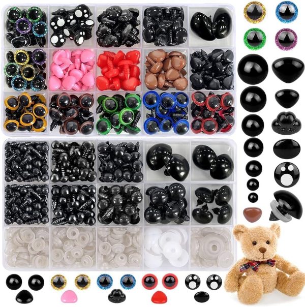 1040pcs Safety Eyes and Noses Set 0.24-0.47in Plastic Safety Eyes and Noses with Washers for Crochet Toy and Stuffed Animals Colorful Doll Eyes for Crafts Bear Doll Making