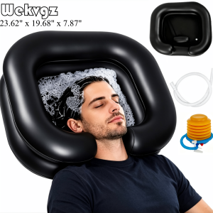 Inflatable Shampoo Basin for Bedridden, 24×20" Portable Shampoo Bowl, Black Hair Washing Station for Home Care