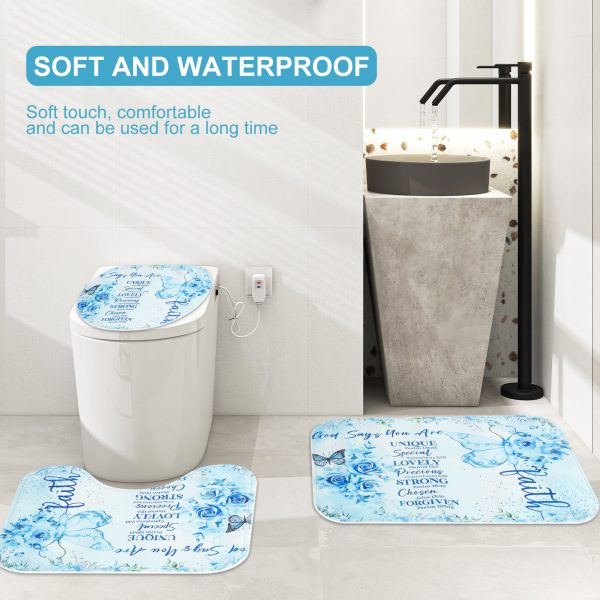 Dznils Blue Floral Shower Curtain Sets with Rugs, 16pc Butterfly Bathroom Curtain Set, 72" x 72" - Image 10