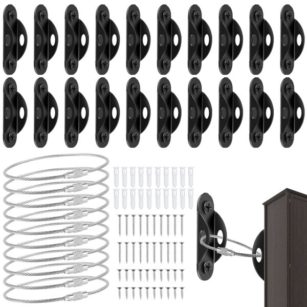 10pcs Furniture Anchors Furniture Safety Straps Anti Tip Kit Metal Furniture Wall Secure 400 Pound Earthquake Resistant for Baby Proofing Dresser Cabinet Black 2*0.71*0.39in