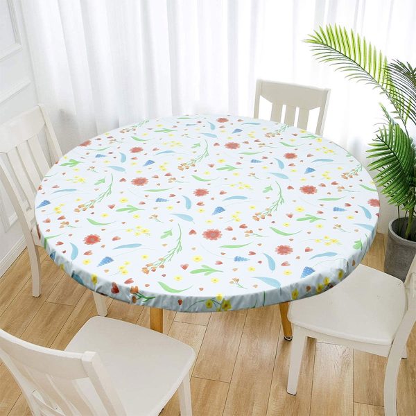 Elastic Table Cover Round Tablecloth Flannel Backed & Elastic Edge Table Cover Indoor Outdoor Round Fitted Vinyl Table Cloth Oil & Waterproof Wipeable Table Protector 35.43-43.31in
