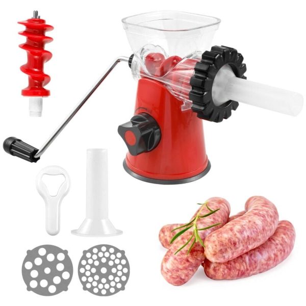 Manual Meat Grinder with Hand Crank Food Grade Meat Grinder Sausage Maker Fast Cutting Meat Grinder Manual Mincer Multifunctional Machine Easy Cleaning for Ginger Garlic 7.09*4.21*3.74in Red