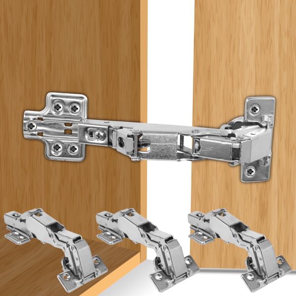 NUAHRHY 4pcs 175 Degree Cabinet Hinges Concealed Hydraulic Adjustable Mounting Hinges Soft Close Cabinet Hinges Cold Rolled Steel Cupboard Buffer Hinges for Kitchen Cabinet Cupboard 5.83*2.52in