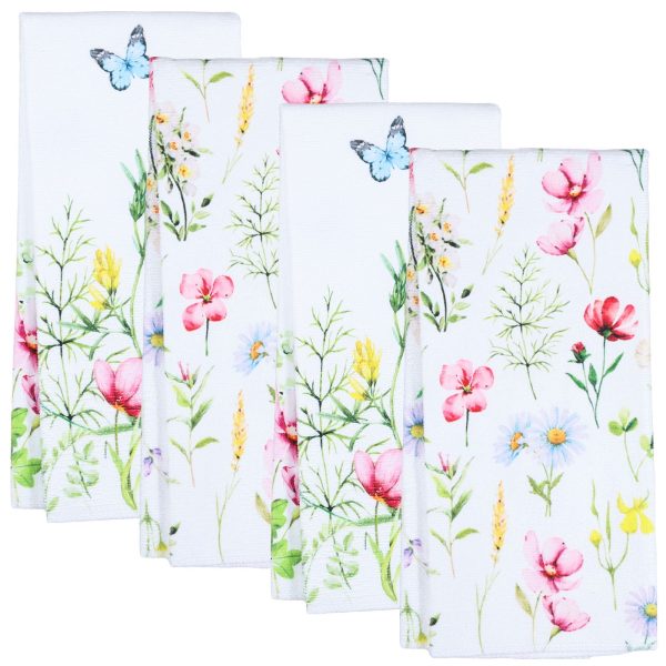 Jokapy 4 Pack White Floral Kitchen Towel Set, Microfiber Dishcloths, 17" x 27"