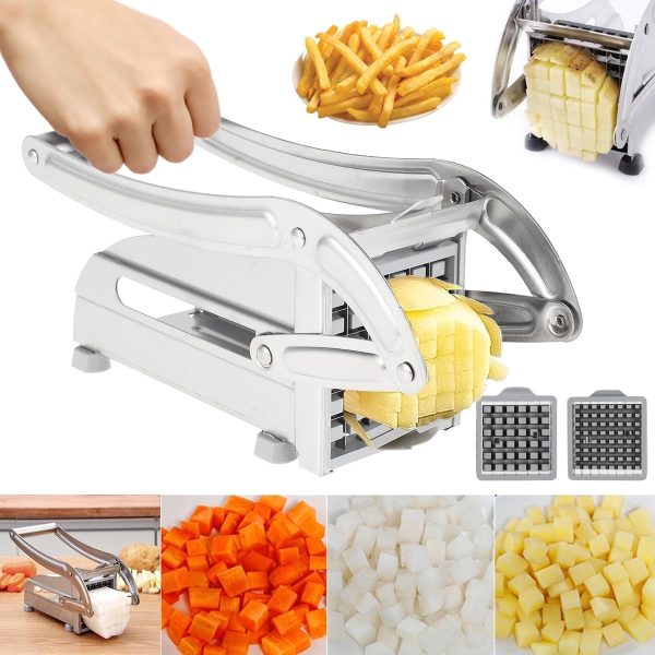 French Fry Cutter Multifunction Vegetable Fruit Chopper with 2 Stainless Steel Blades for French Fries Chips Maker Potato Slicer for Tomato Potato Cooking Gadget Tool 10*5 inch