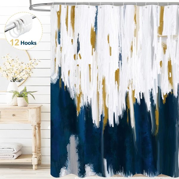 Dznils Abstract Blue Ombre Fabric Shower Curtain, Modern Bathroom Curtain with 12 Hooks, 72" x 78"
