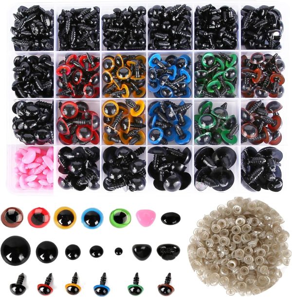 1040pcs Safety Eyes and Noses Set 6-12mm Plastic Safety Eyes and Noses with Washers for Crochet Toy and Stuffed Animals Colorful Doll Eyes for Crafts Bear Doll Making
