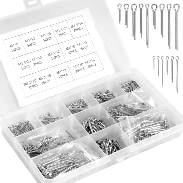 420PCS Stainless Steel Cotter Pin Clip Key Fastener Fitting Assortment Kit Split Pin Fastener Clips Silver