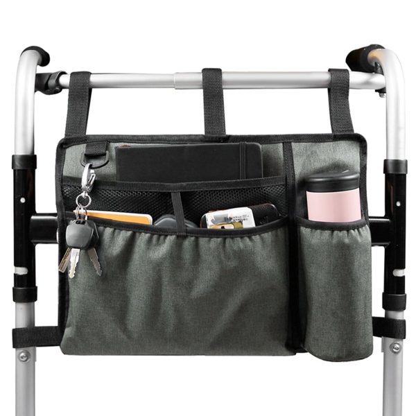 Walker Bag with Cup Holder Large Capacity Storage Pouch Wheelchairs Organizer Bag Walker Rollator Bag Folding Pouch for Seniors Elderly Handicap Fold walker 11*15.7in