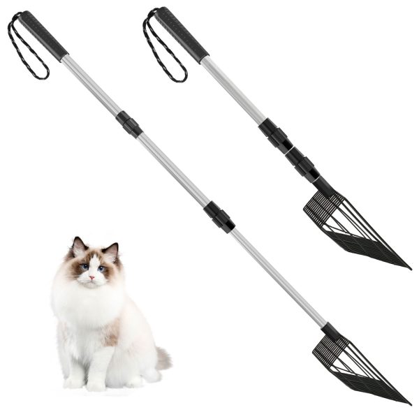 NUAHRHY 2Pcs Extendable Cat Litter Scoop Long Handle Litter Sifting Shovel Deep Cat Litter Scoop Shovel Efficient Cat Litter Scooper Nonstick Cat Litter Sifter with Plating Layer for Cats Chickens