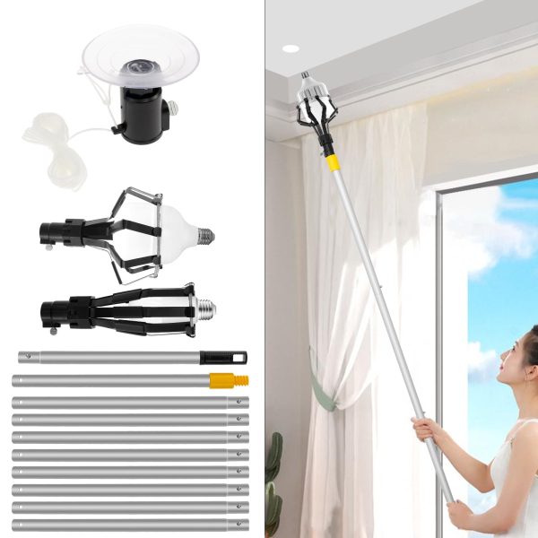 NUAHRHY Light Bulb Changer for High Ceilings 12FT Extension Pole Light Bulb Changer with Basket and Suction Cup Lightweight Aluminium Alloy Light Bulb Removal Tool for Household