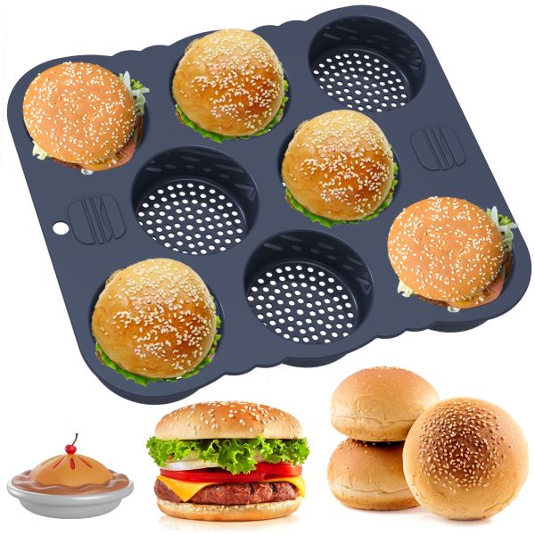 NUAHRHY Hamburger Bun Pan 8/12 Cavity Reusable Non Stick Hamburger Bun Molds Silicone Hamburger Bread Pan Easy to Release Baking Pan Dishwasher Safe for Homemade Hamburger Buns