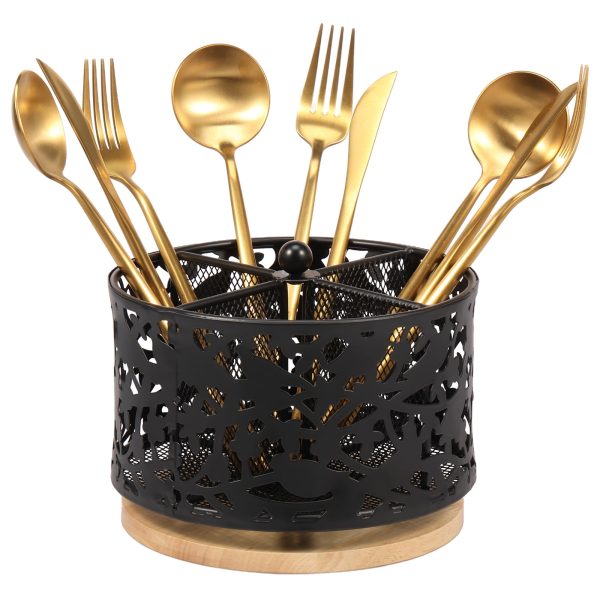 Tzdxfgl 360?? Rotating Metal Utensil Holder for Countertop, 4 Compartment Silverware Organizer, Black