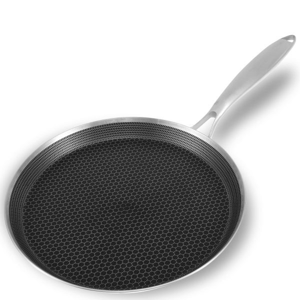 NUAHRHY Crepe Pan Nonstick Honeycomb Dosa Pan Stainless Steel Ergonomic Handle Kitchen Pancake Pan Induction Compatible Tortilla Pan for Induction Cooker Gas Stove